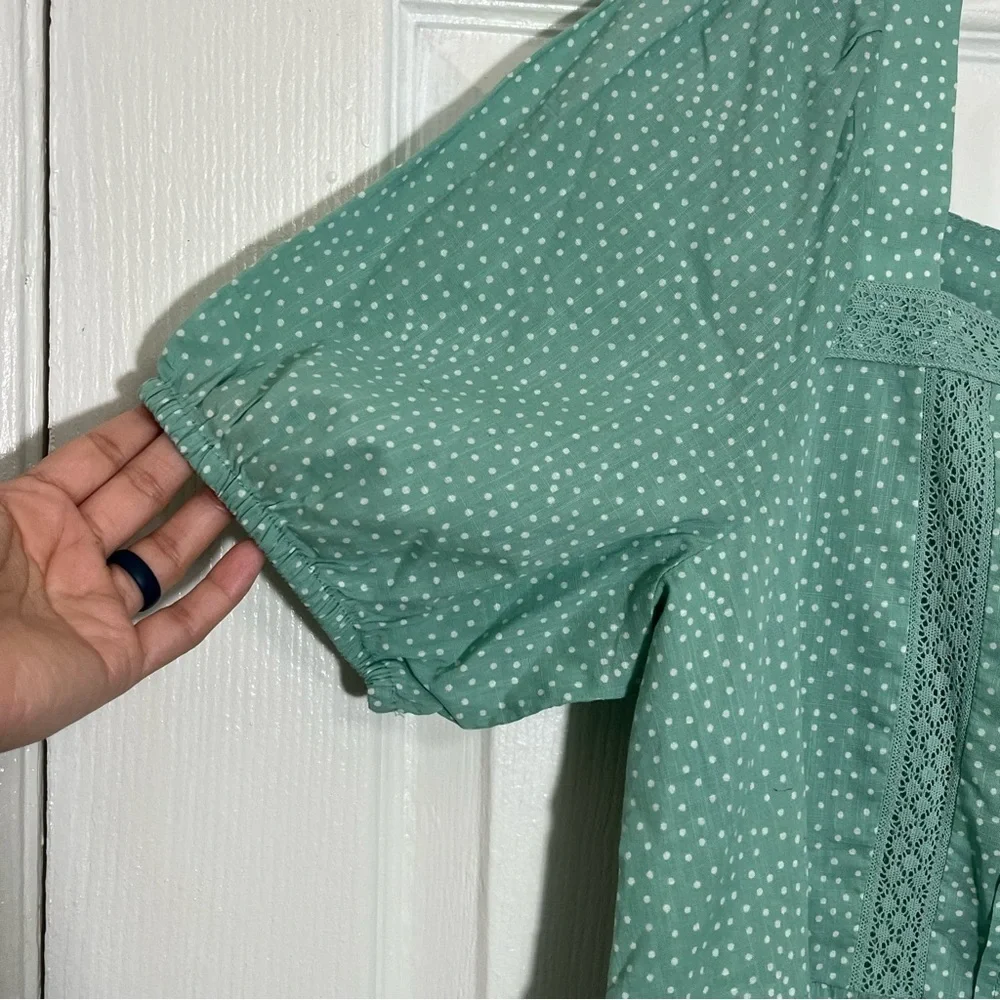 NWT LOFT Babydoll Cottage Core Green Square Neckline Puff Sleeve Green Top